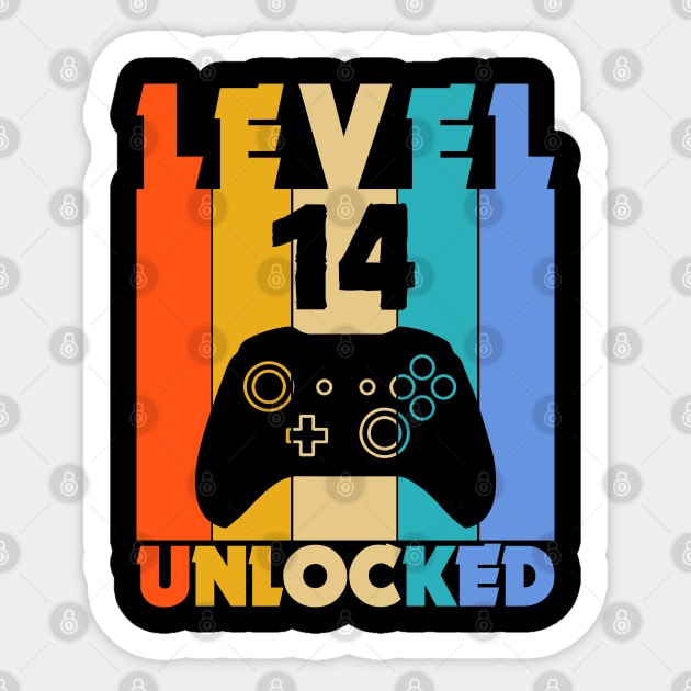 Level 14 Unlocked Funny Video Gamer Birthday Novelty T-Shirt Sticker by MekiBuzz Graphics